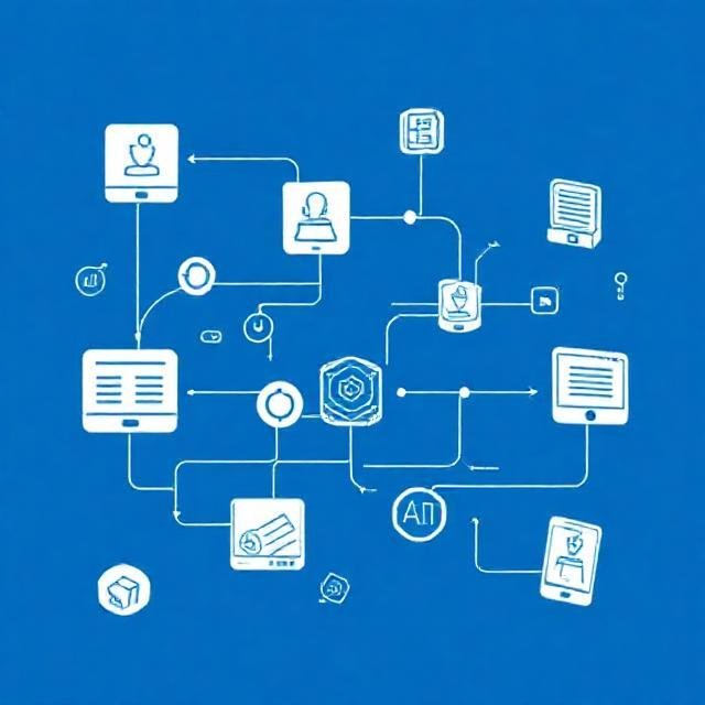 AI automation workflow illustration showing connected apps and tasks being automated for beginners.