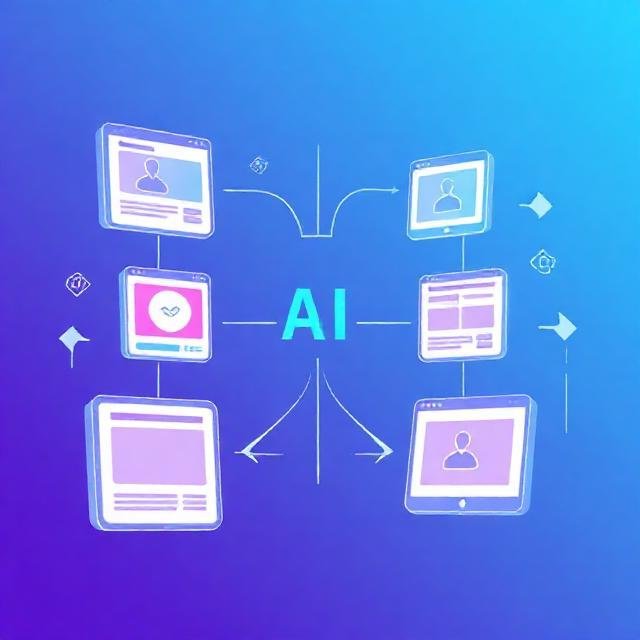 Illustration of AI automatically generating social media posts with connected tools, captions, and workflows for beginners.