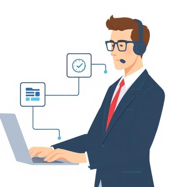 AI automation decision framework illustration showing an entrepreneur using a four-panel workflow with Clarity, Automation Impact, Dependency Risk, and Evaluation Loop, representing a modern professional decision-making strategy.
