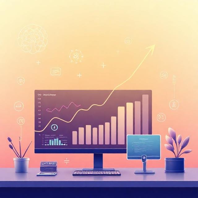 Illustration of AI tools and automation dashboards used for scaling a business.