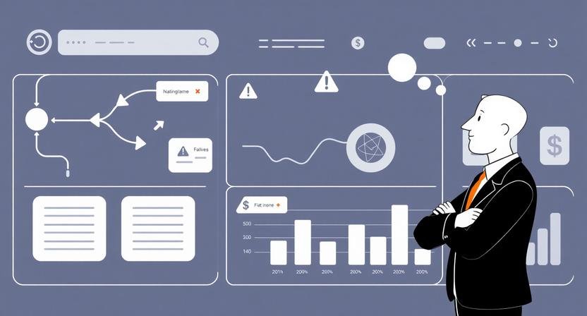 Illustration showing silent failures caused by AI marketing automation pitfalls, including misaligned workflows, unclear lead routing, and stalled business growth.