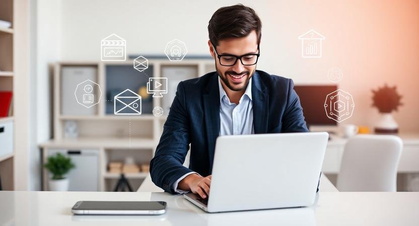 AI video creation for entrepreneurs: professional using AI tools to produce and edit business videos efficiently