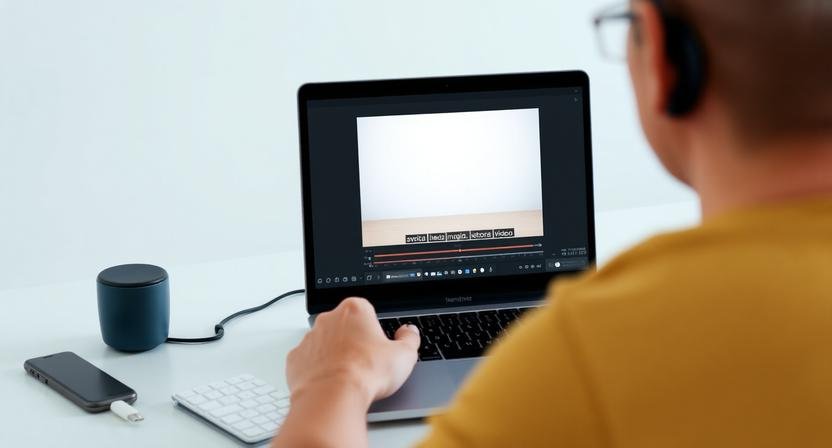 AI video editing for social media shown on a laptop with a vertical video and captions