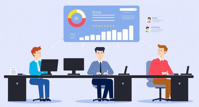 Small sales team using AI dashboard to automate lead scoring with AI, showing lead qualification workflow and priority indicators