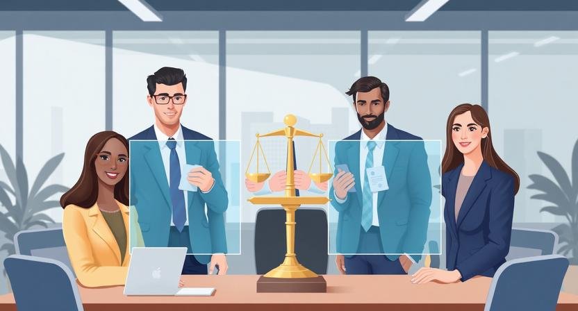 Ethical AI in business illustrated by a professional team using artificial intelligence responsibly in a modern workplace