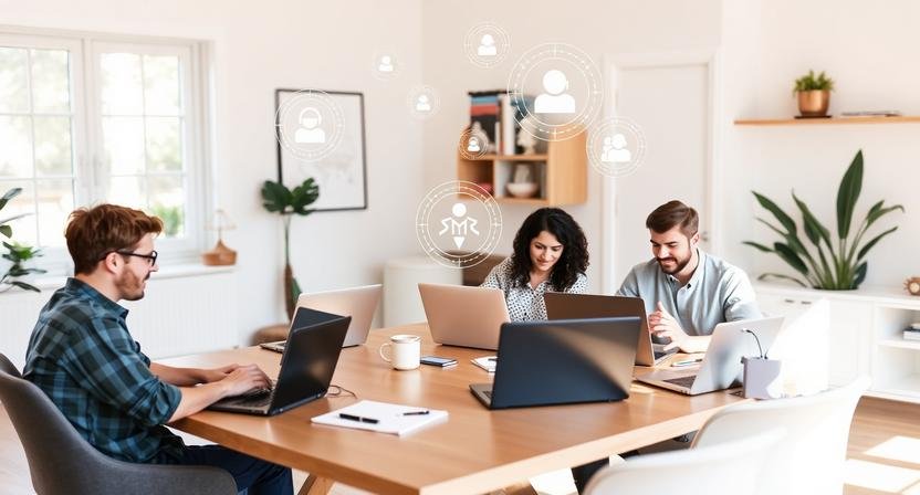 Illustration of AI collaboration tools for remote teams improving productivity and workflow