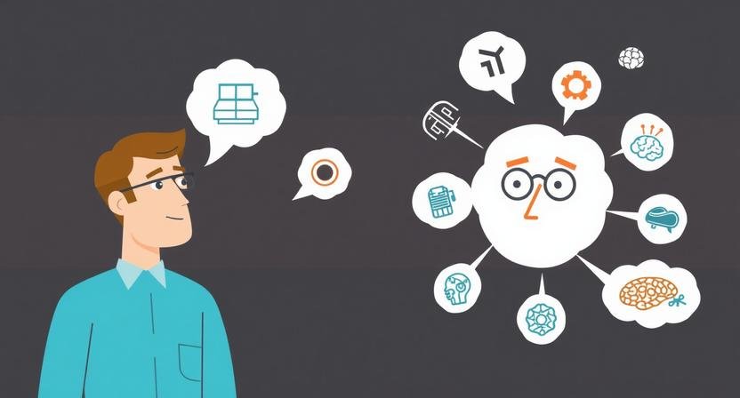 AI misconceptions illustration showing a confused entrepreneur understanding AI myths