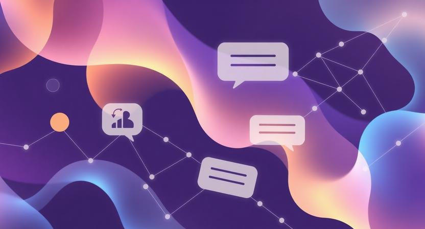 Abstract illustration representing AI customer feedback analysis with data and insights visualization.