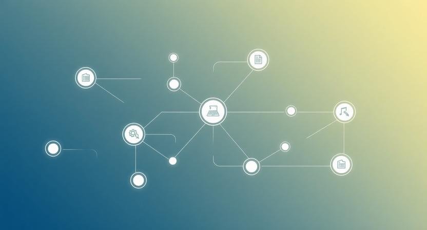 Abstract visual representing AI-powered task automation for teams with connected workflow nodes and automated task flow