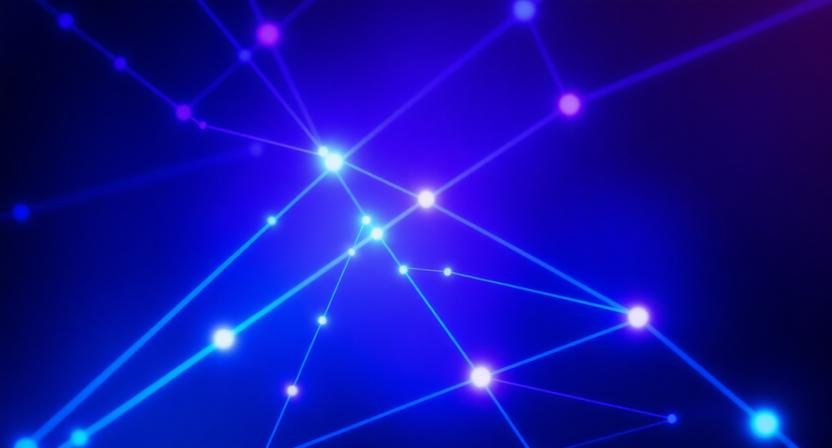 Abstract background representing AI product launch strategy with connected data signals and workflow patterns