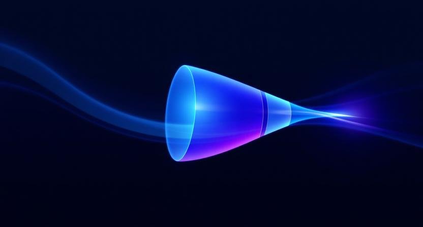 Abstract visualization of AI sales funnels that actually work, showing optimized data flow and conversion process