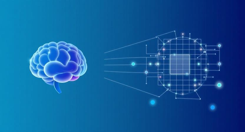 Beginner guide to LLMs and vision models abstract illustration showing AI language and computer vision concepts with digital brain and image recognition elements
