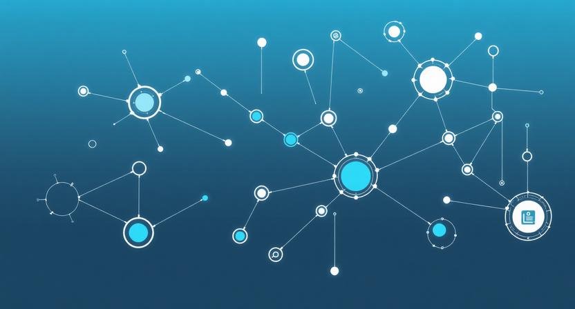 Abstract visualization of key AI terms for founders including AI models, automation, and data workflows in a modern business context