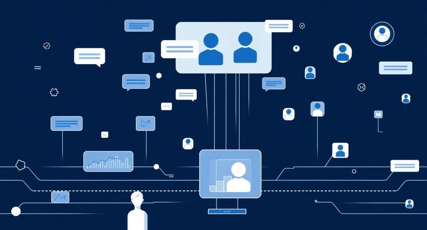 AI buyer intent evaluation showing an abstract AI system analyzing lead signals, classifying intent levels, and processing buyer behavior data in a structured decision flow interface