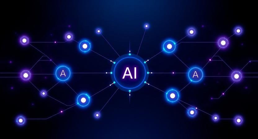 Automated lead qualification system with AI showing abstract workflow of leads being analyzed, scored, and routed through an AI-driven sales process