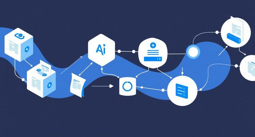 AI SOPs for Business illustrated as an automated workflow connecting AI tools, standard operating procedures, and business processes.