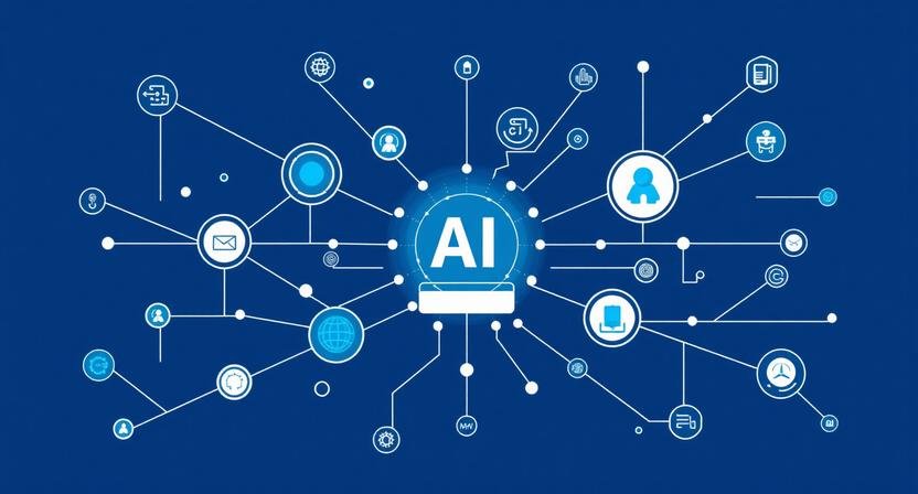 What are AI agents? Abstract illustration showing AI agents coordinating business workflows, automation, and decision-making across connected systems.