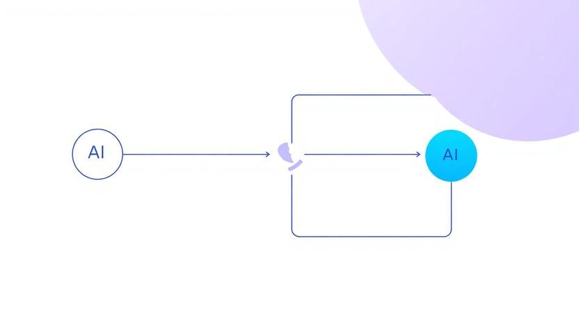 AI workflow ownership illustrated through connected process nodes with a broken connection
